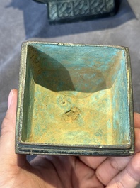 A Chinese archaistic bronze ritual wine vessel and cover in Western Zhou-style, 'fang hu 方壺', Ming