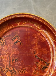 A pair of Chinese gilt lacquer plates, Ya 衙 mark, Kangxi