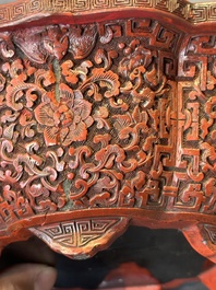 A Chinese red cinnabar lacquer jardiniere with floral design, Yongzheng/Qianlong