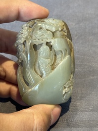 Three Chinese celadon jade snuff bottles, Qing
