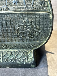 A Chinese archaistic bronze ritual wine vessel and cover in Western Zhou-style, 'fang hu 方壺', Ming