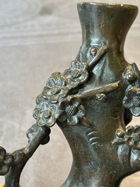 A Chinese bronze vase in the shape of a prunus, Ming