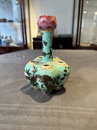 A Chinese famille rose turquoise-ground 'dragon' flower vase, 19th C.