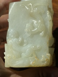 A Chinese white jade 'dragon' ink container with Qianlong mark and possibly of the period