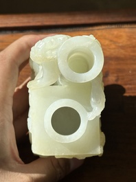A Chinese white jade 'dragon' ink container with Qianlong mark and possibly of the period