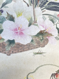 Chinese school: 'Flowers', ink and colour on paper, Cixi seal mark, 19th C.