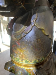 A large Japanese polychromed and gilt-lacquered wood figure of a divine general, Edo, dated 1623