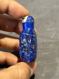 Six Chinese snuff bottles in various carved gemstones, 19/20th C.
