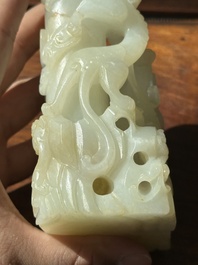 A Chinese white jade 'dragon' ink container with Qianlong mark and possibly of the period