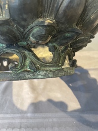 A large Chinese bronze lotus throne, Ming