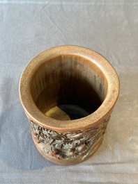 A Chinese carved bamboo 'Seven Sages of the Bamboo Grove' brush pot, 19th C.