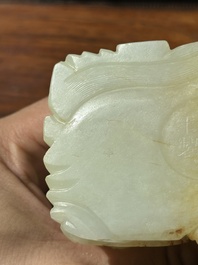 A Chinese white jade 'dragon' ink container with Qianlong mark and possibly of the period