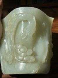 A Chinese white jade 'pine tree' brush pot, Qianlong