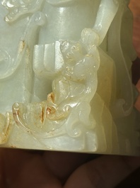 A Chinese white jade 'dragon' ink container with Qianlong mark and possibly of the period