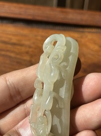 Two fine Chinese white jade carved belt hooks, Qing