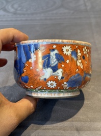 A Chinese English-decorated blue and white censer, Kangxi