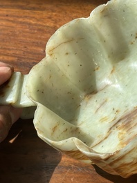 A Chinese celadon and russet jade wedding cup, 18th C.