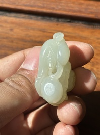 A Chinese white jade sculpture of a boy and a double gourd, Qing