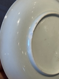 Six Chinese grisaille cups and saucers with Magu and a servant, Yongzheng/Qianlong