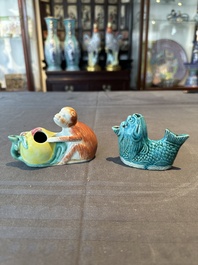 Two Chinese famille rose and turquoise-glazed water droppers, Kangxi/Qianlong