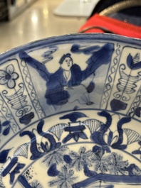 Two Chinese blue and white kraak porcelain dishes with figures, Wanli