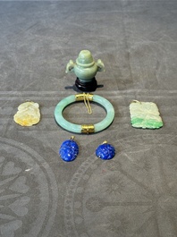 A varied collection of jewellery in jade and lapis lazuli, including gold mounts, China, 19/20th C.