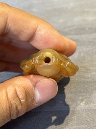 Six Chinese carved jade and agate 'figural' snuff bottles, 19/20th C.