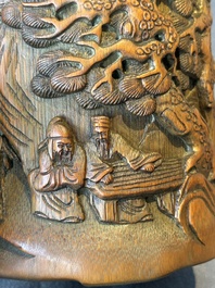 A Chinese carved bamboo 'Seven Sages of the Bamboo Grove' brush pot, 19th C.