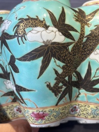 A Chinese famille rose turquoise-ground 'dragon' flower vase, 19th C.