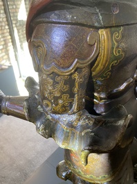 A large Japanese polychromed and gilt-lacquered wood figure of a divine general, Edo, dated 1623