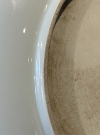 A Chinese famille verte celadon-glazed plate, Jiajing mark, Kangxi/Yongzheng