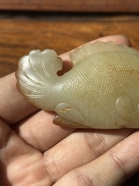 A Chinese white and russet jade mandarin fish or Chinese perch, Yuan