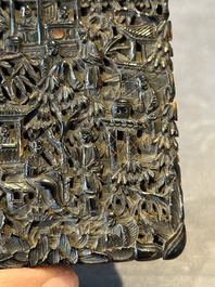 A Chinese jade carving, a tortoiseshell card holder and an iron-red snuff bottle, 19th C.