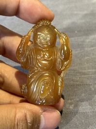Six Chinese carved jade and agate 'figural' snuff bottles, 19/20th C.