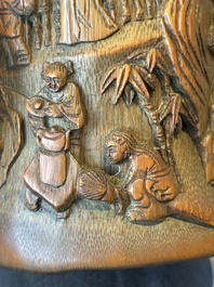 A Chinese carved bamboo 'Seven Sages of the Bamboo Grove' brush pot, 19th C.