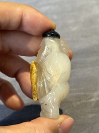 Six Chinese carved jade and agate 'figural' snuff bottles, 19/20th C.