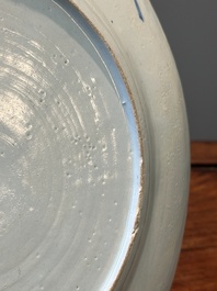 A Dutch Delft Imari-style dish with antiquities, 'AK' mark, 18th C.