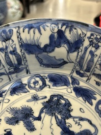 Two Chinese blue and white kraak porcelain dishes with figures, Wanli
