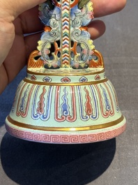 A rare Chinese famille rose Buddhist emblem altar ornament, Qianlong mark and of the period