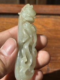 Two fine Chinese white jade carved belt hooks, Qing