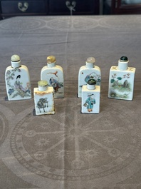 Six various Chinese famille rose snuff bottles, Zhou Hongkui 周洪葵造 mark, 19th C.