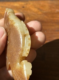 A Chinese white and russet jade mandarin fish or Chinese perch, Yuan