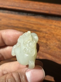 A Chinese white jade sculpture of a boy and a double gourd, Qing