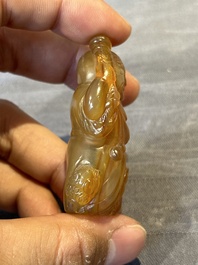 Six Chinese carved jade and agate 'figural' snuff bottles, 19/20th C.