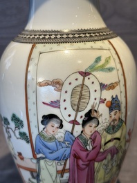 Two Chinese famille rose vases, two teapots and a Japanese wucai ewer, 19th C.