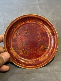 A pair of Chinese gilt lacquer plates, Ya 衙 mark, Kangxi