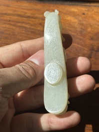Two fine Chinese white jade carved belt hooks, Qing