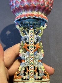 A rare Chinese famille rose Buddhist emblem altar ornament, Qianlong mark and of the period