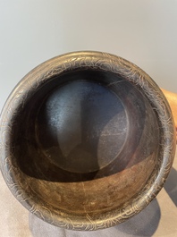 A Chinese Zitan wood 'chilong' brush pot, 17/18th C.