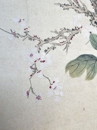 Chinese school: 'Flowers', ink and colour on paper, Cixi seal mark, 19th C.